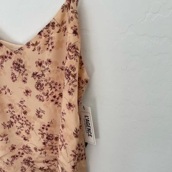 L'AGENCE Jane Floral Print 100% Silk Spaghetti Slip Tank Top Size L NWT - Picture 3 of 7